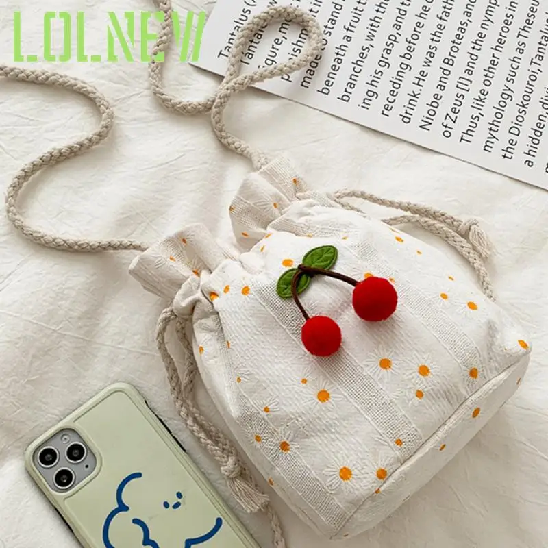 

Drawstring Bag Small Size Storage Cherry Printed Bag Candy Jewelry Organizer Cosmetic Coins Keys Handbags Packing Crossbody Bag