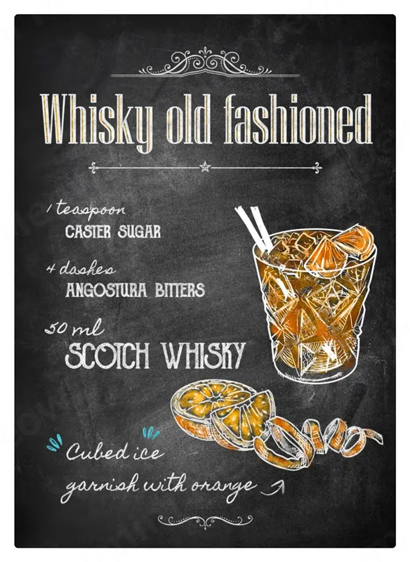 Металлический постер для коктейлей виски старомодные винтажные свежие фрукты