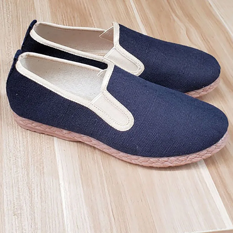 Men Handmade Linen Loafers Office Espadrilles Unisex Comfortable Slip on Flats Blue Khaki Zapatillas Sapatos Casual Hemp Shoes