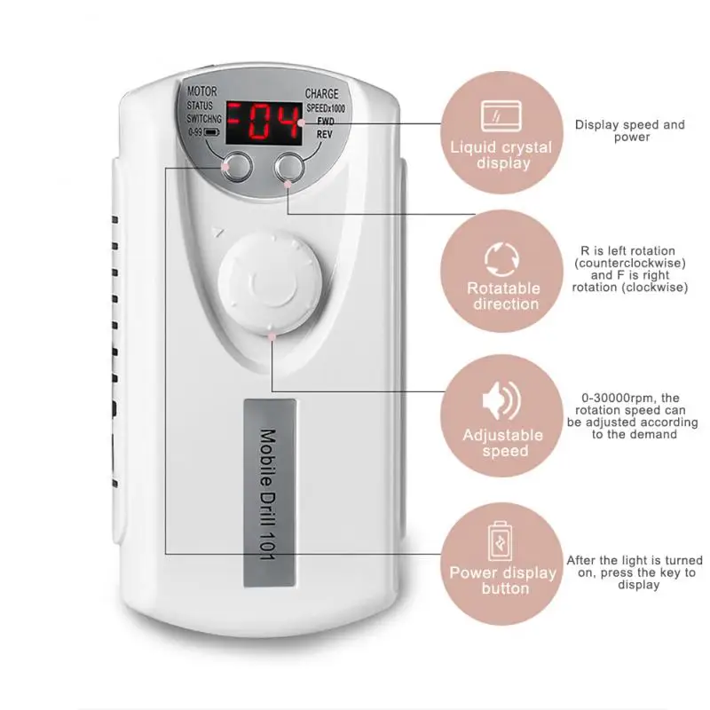 

Rechargeable Nail Drill Machine Built-in 2000mAh Battery Machine Portable Pedicure Nail Polisher Grinding Device Nail Tool