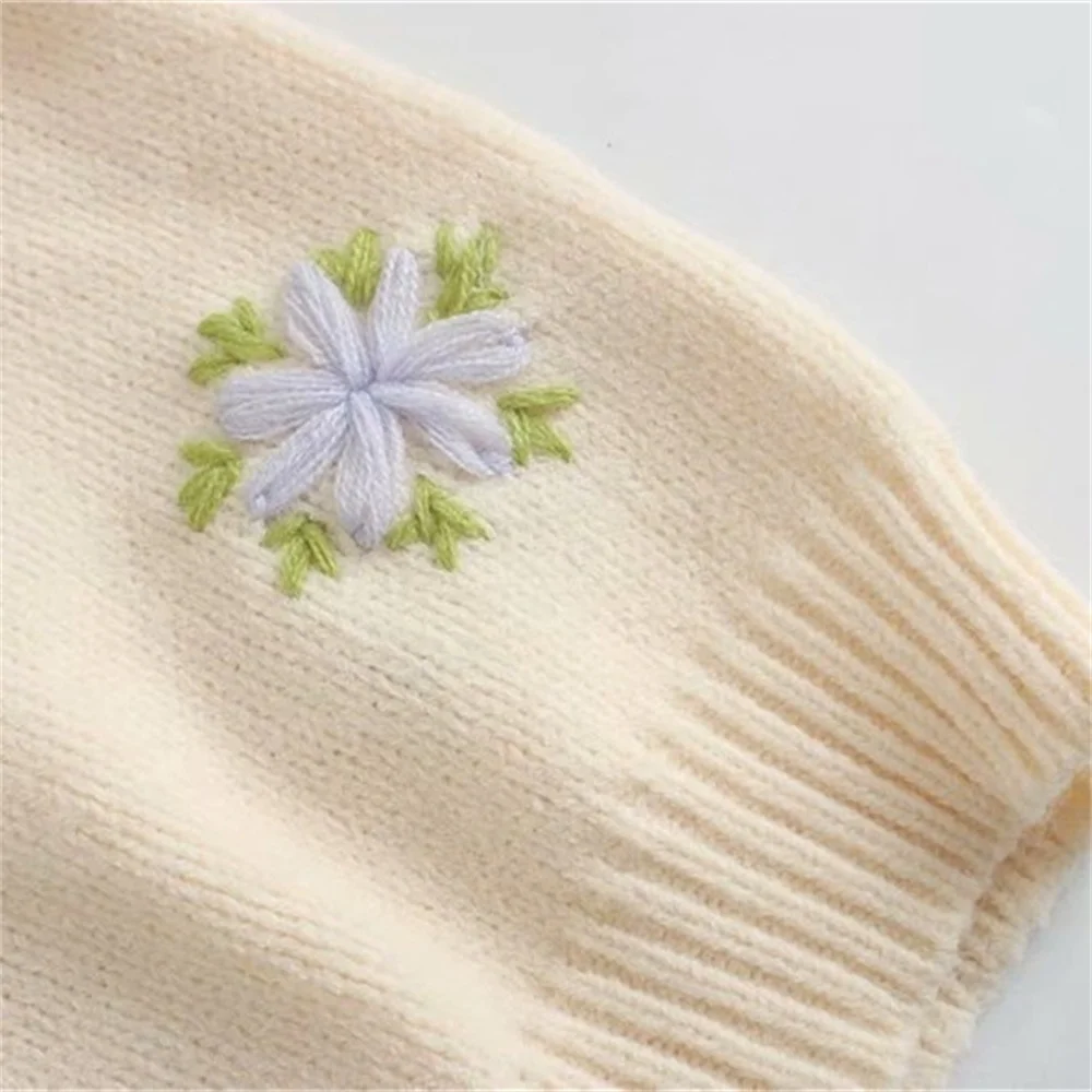 

TRAF ladies 2020 fashion floral embroidery short cardigan sweater retro V-neck long sleeve women's jacket streetwear