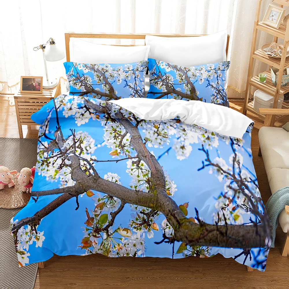 Новый комплект постельного белья с изображением дерева и цветов одинарный