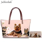Jackherelook 2 шт. мультяшная сумка и кошелек Yorkie Dog для женщин Чудесный дизайн в виде животного Totes сумка-мессенджер кожаный Длинный кошелек