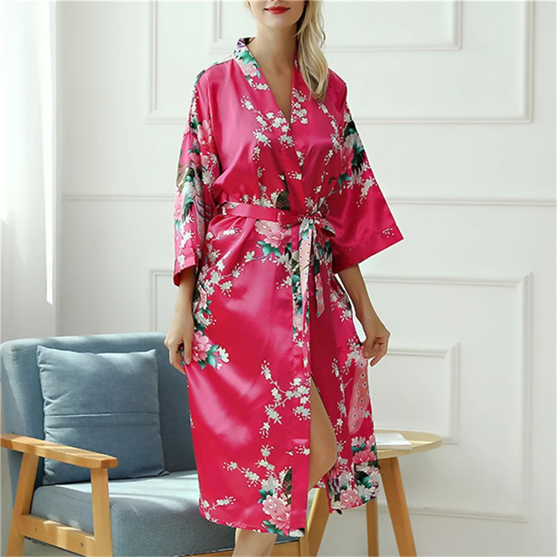 

Floral Printed Nightgown Ladies Autumn Calf Length Half Sleeves Sleepwear Bohemian Fashion Female Bathrobe