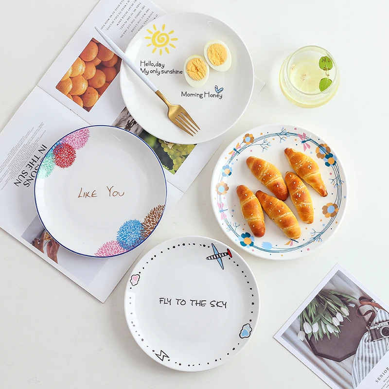 

8 Inches Serving Plate Ceramic Creative Western Plates Set Cake Dessert Steak Plate Breakfast Plate Dinnerware Set