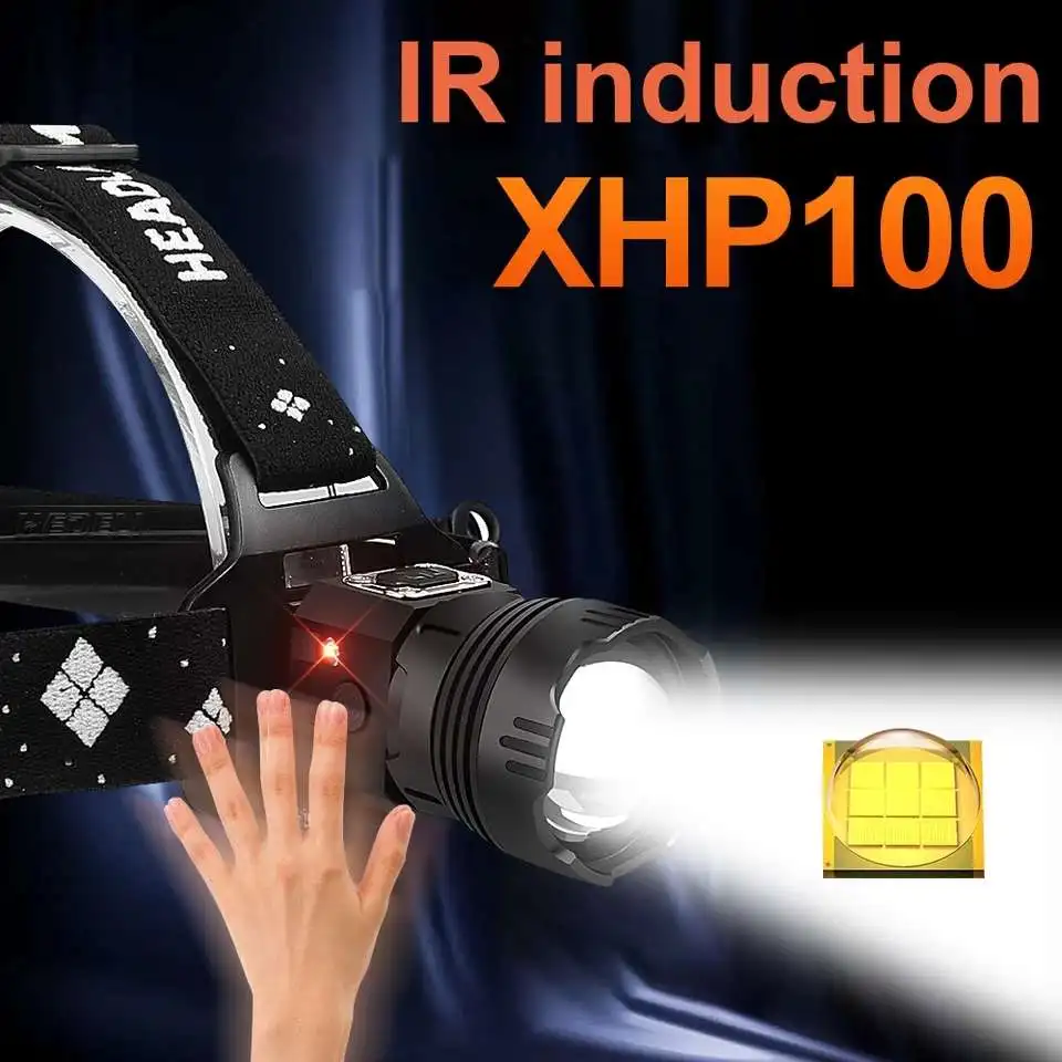 

600000 LM IR Sensor led Headlamp XHP100 Powerful led headlight 18650 usb Rechargeable head lamp XHP90.2 fishing head torch light