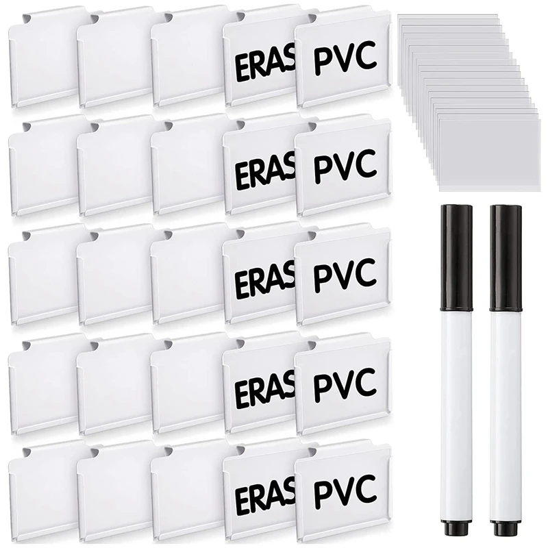 52Pc Basket Bin Labels Clip on Includes 25 Removable Label Holders Clear Cards and 2 Chalk Marker | Канцтовары для офиса и