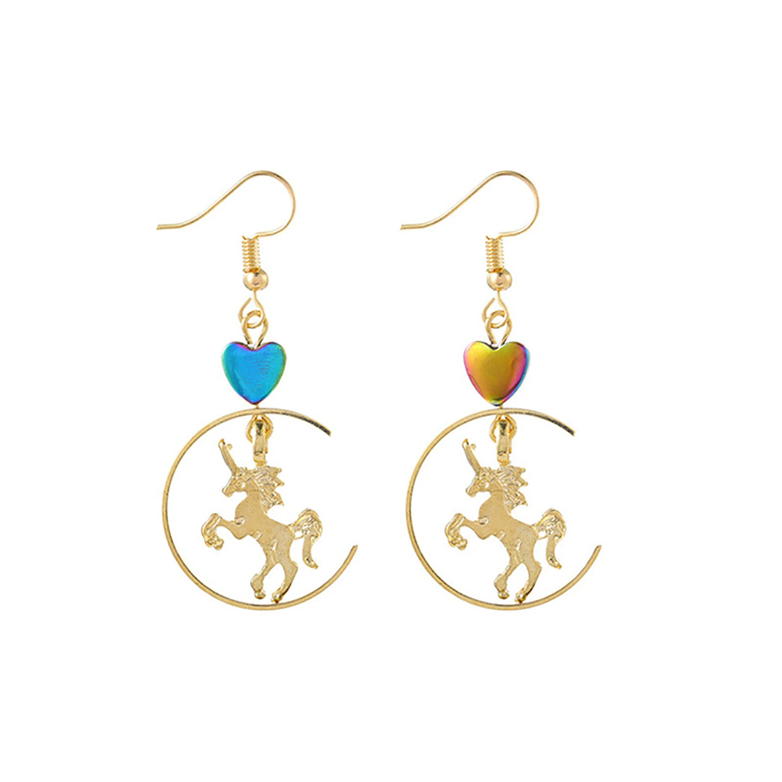 

1 Pair Zinc Alloy Earrings Gold Plated Heart Horse Round Creative Women Metal Hollow Delicate Earrings For Party Wedding Jewelry