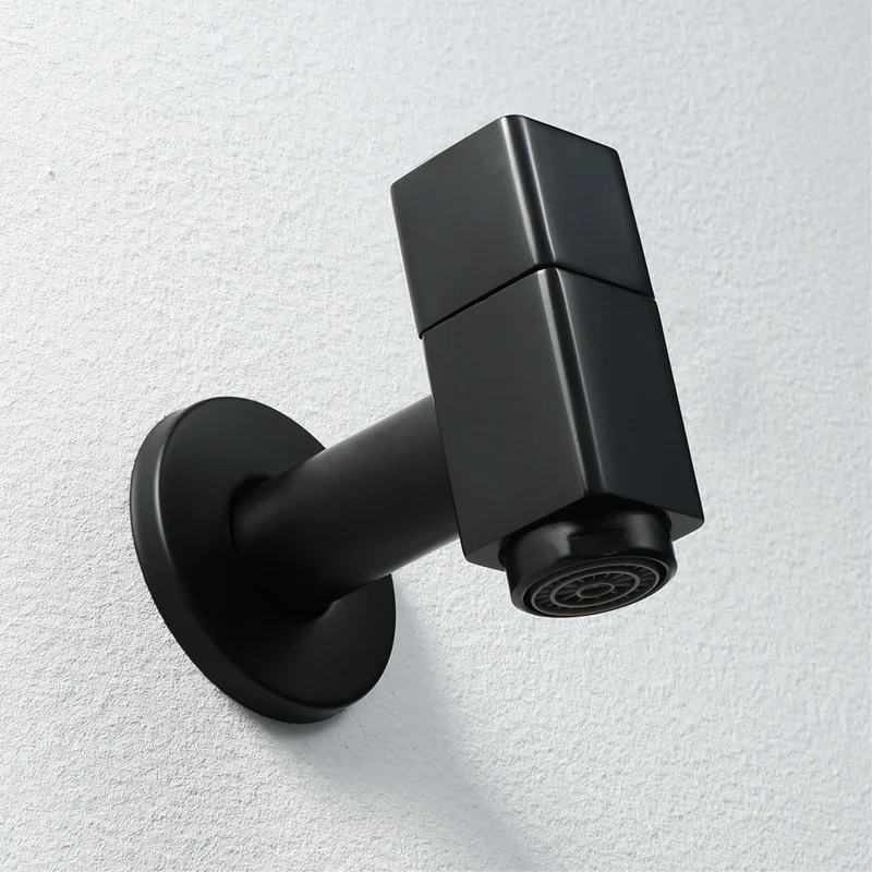 

Black Square Copper Wall Mounted Washing Machine Tap Mop Pool Tap Garden Outdoor Bathroom Water Faucet