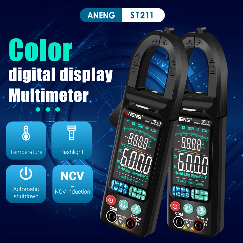 

Professional Clamp Digital Multimeter Smart Display DMM Frequency Temperature AC/DC Voltage Measuring Tester Electrical Tools