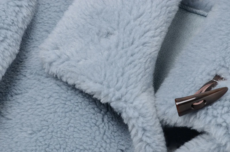 

Blue Loose Fit Lambswool Brief Big Size Jacket New Lapel Long Sleeve Women Coat Fashion Tide Spring Autumn 2021 1DD0399