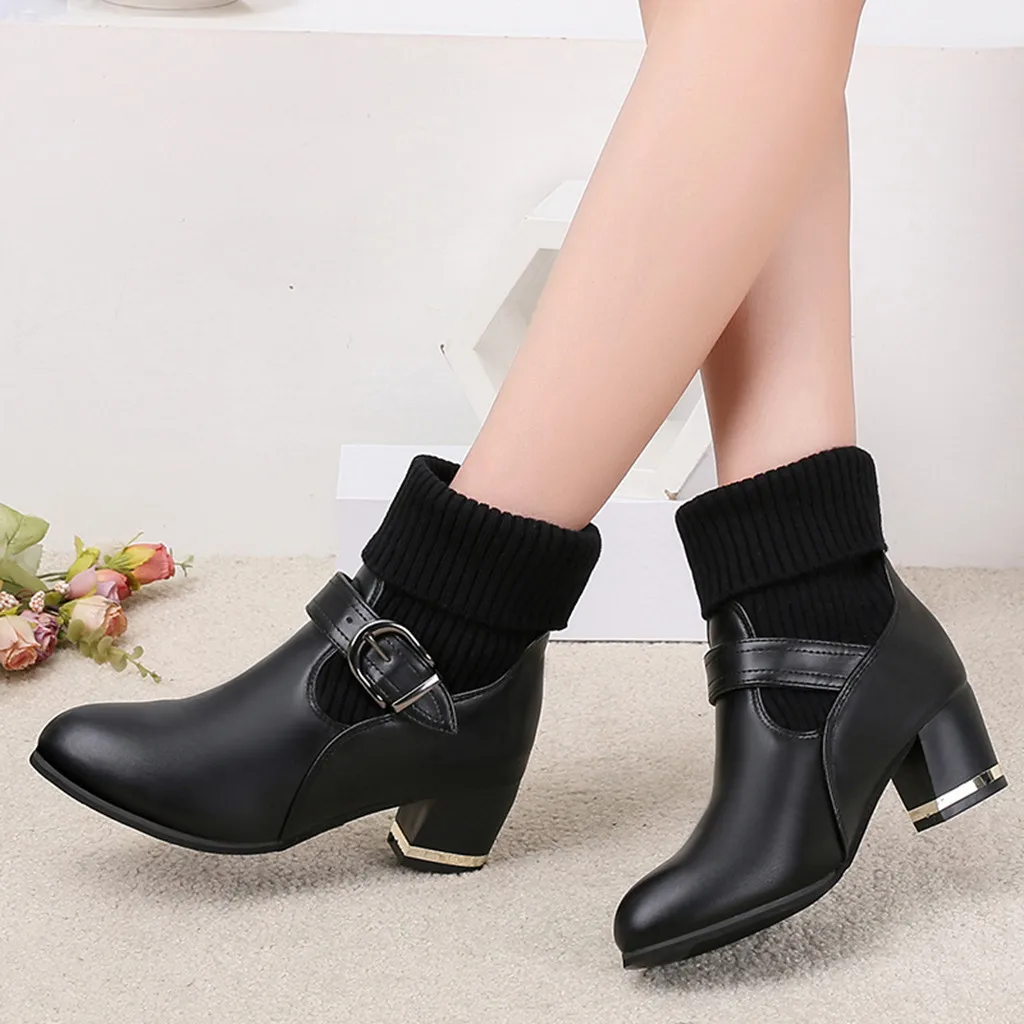 Женские модные повседневные теплые короткие ботильоны кожаная обувь на