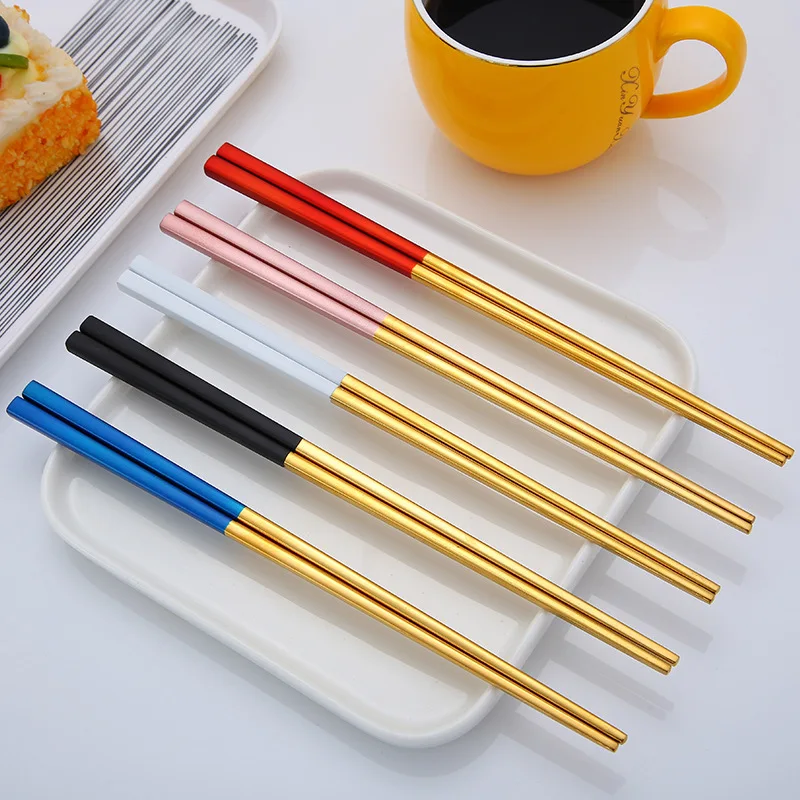 

Stainless Steel Chopsticks With Box Korean Style Tableware Glowing Chopsticks Non-slip Food Chopsticks Korean Kitchen Tools