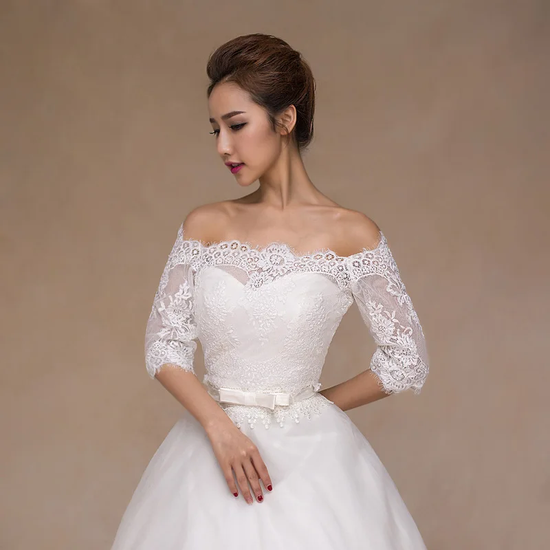 

2021 New Arrival Whitney Middle Sleeves Lace Up Wedding Cape Bolero Mariage Evening Party Out Coat for Sexy Dress