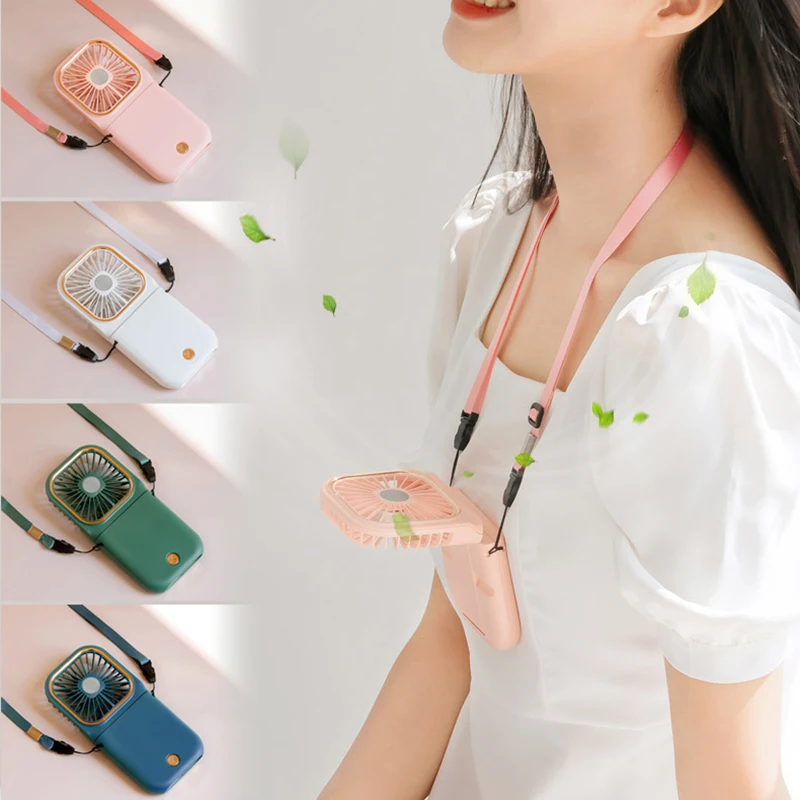 

Mini Hanging Neck Fan 3 Speeds Cooler Adjustable USB Charging Portable Mute Fan Foldable Stand Cooling for Home Office Outdoor
