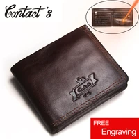 contacts genuine leather engraving wallet men vintage brand money bag zip coin purse wallets bifold high quality card holder