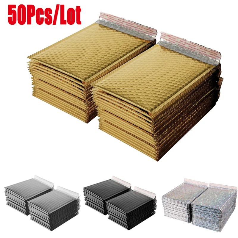 50pcs/Lot Foam Envelope Self Seal Mailers Padded Shipping Envelopes With Bubble Mailing Bag Shipping Packages Black Gold Silver