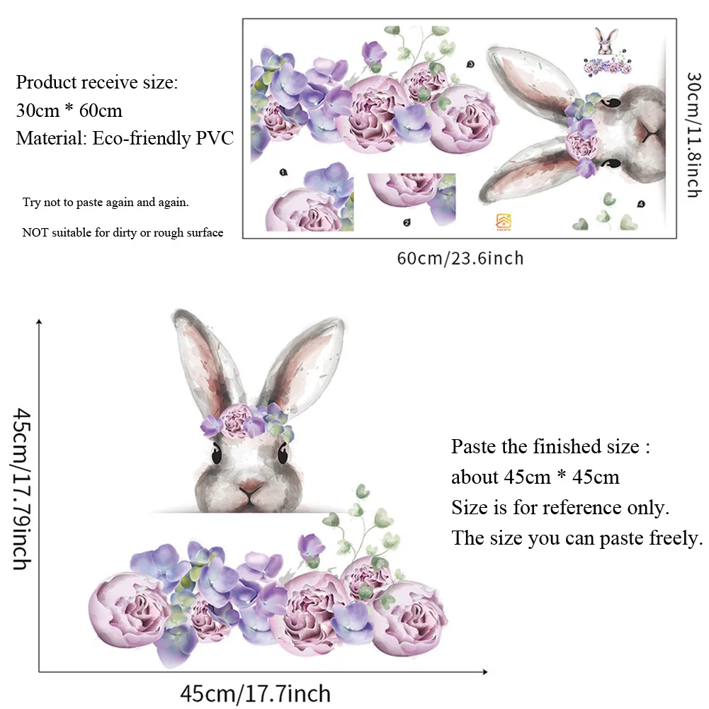 Наклейки на стену с изображением кролика цветов спальни гостиной Декорации для