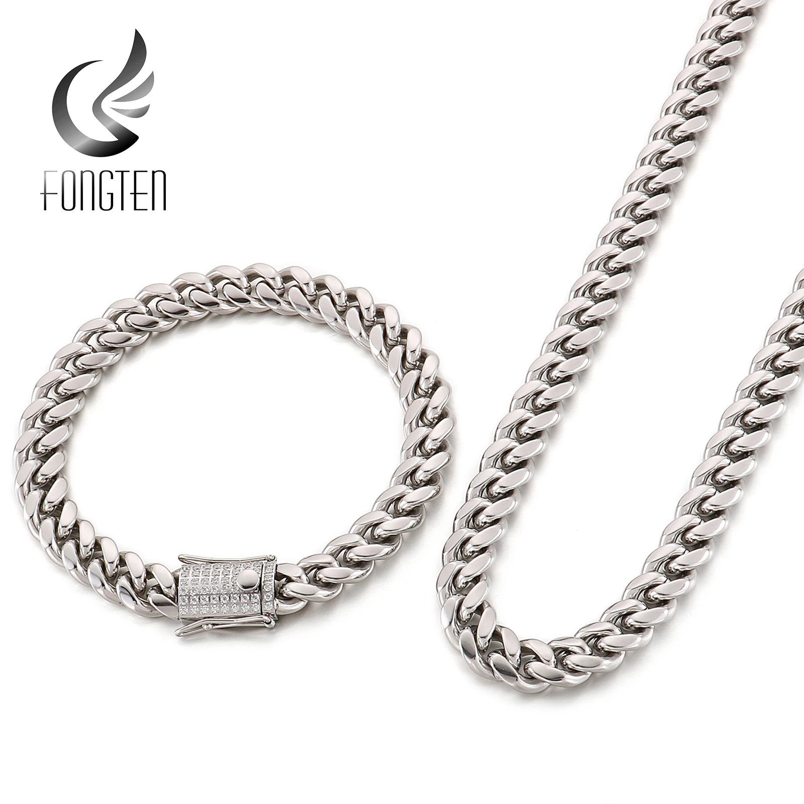 

Fongten Punk Choker Cuban Chain Jewelry Set Men Necklace & Bracelet Stainless Steel Gift for Boyfriend Gothic Jewelry