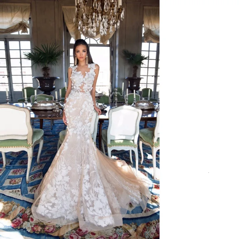 

2019 Crystal Design Bridal Gown Champagne Prom evening formal Dress Mermaid Dresses