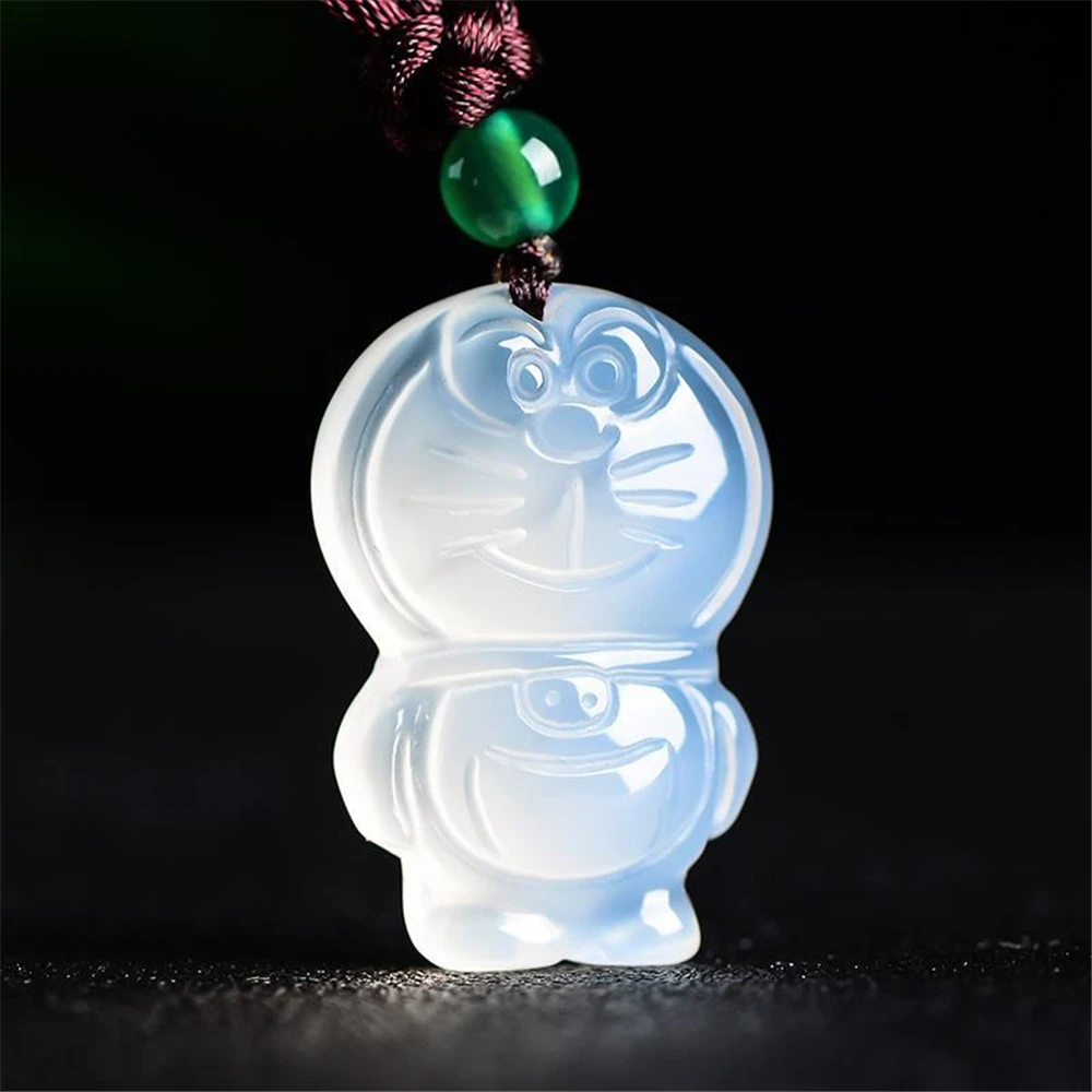 Ожерелье из натурального халцедона кулон ручной работы с кулоном в виде кота