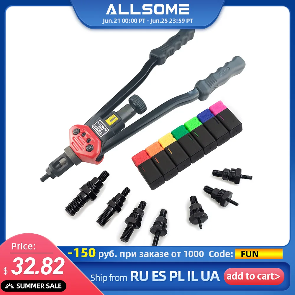 

ALLSOME BT-607 16" Manual Riveter Gun Hand Rivet Tool Kit Rivet Nut Setting Tool Nut Setter M3/M4/M5/M6/M8/M10/M12