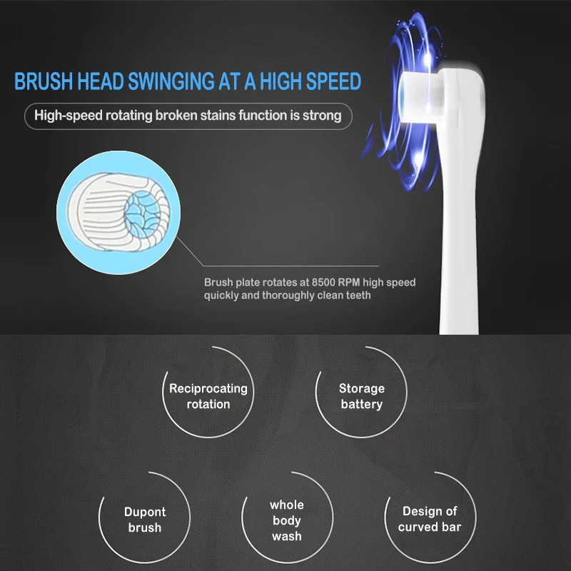 Электрическая вращающаяся зубная щетка без Перезаряжаемые электрическая с 3