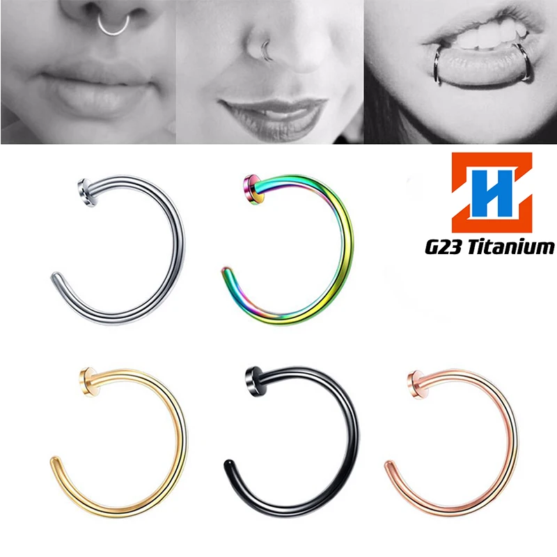 

1PS G23 Titanium Horseshoe Fake Nose Ring C Clip BCR Lip Septum Cartilage Labret Earrings Fake Perforated Fashion Woman Jewelry