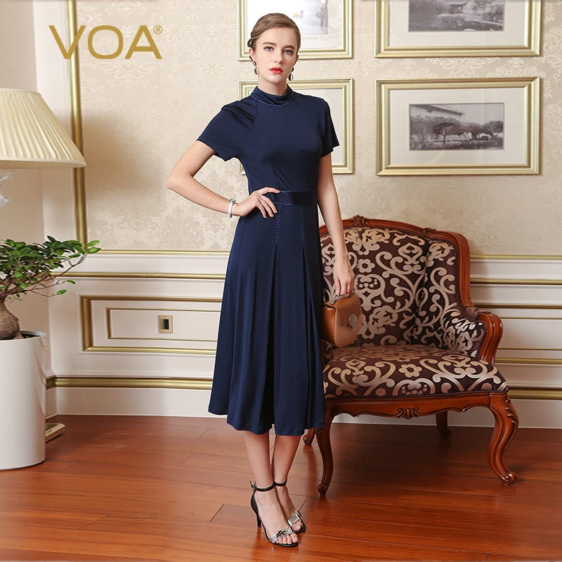 VOA размера плюс шелковое трикотажное платье Женская приталенная Туника
