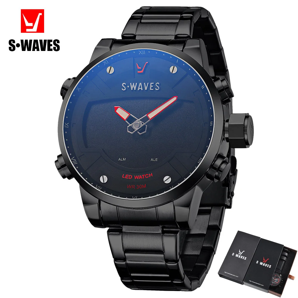 

Двойной дисплей светодиодный наручные часы для мужчин s с коробкой водонепроницаемые аналоговые цифровые часы для мужчин нержавеющая стал...