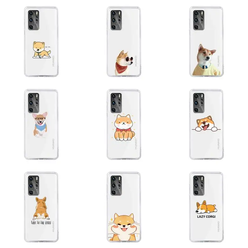 

cute Corgi Phone Case Transparent For Huawei honor V 9 8 10 20 7 i S A C X pro lite play Soft TPU Clear Mobile bags