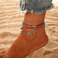 bohemia beaded fish drip pendant rope anklets multi layers 4 pcs set bracelet for women jewelry foot chain sandals accessories