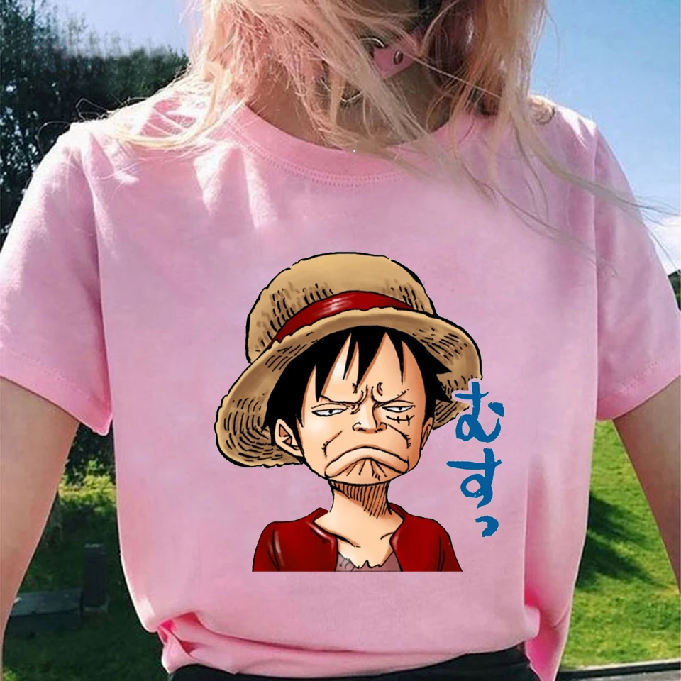 Женская футболка с принтом Луффи и Зоро свободная коротким рукавом в японском