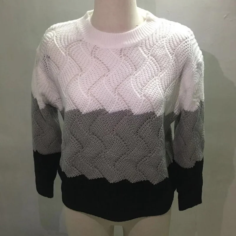 Женские вязаные свитера с вырезами крест-накрест Осенние повседневные Лоскутные