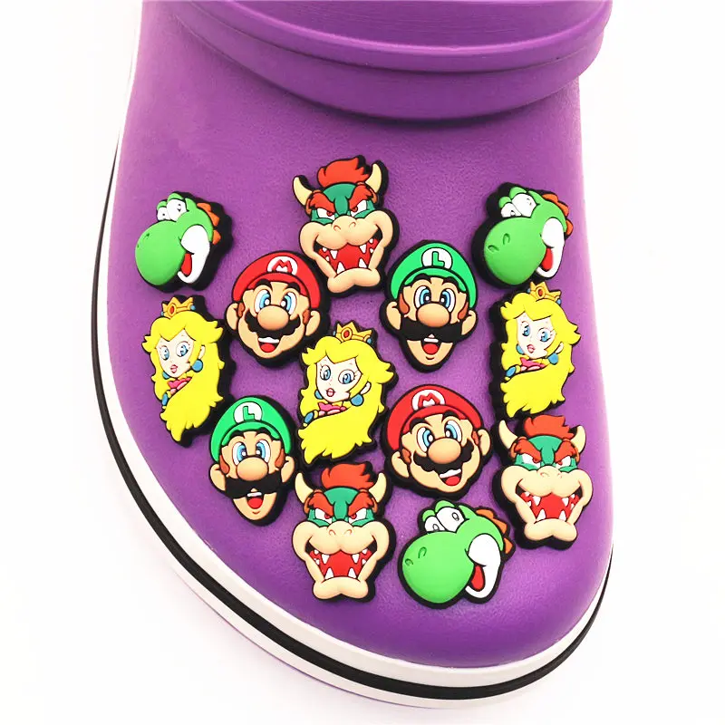 Free shipping 6pcs/set Cartoon Croc Charms PVC Novelty Shoe Accessories Shoe Decoration Buckle fit JIBZ Party X-mas Kids Gift