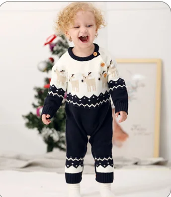 Рождественские комбинезоны для новорожденных мальчиков и девочек вязаные