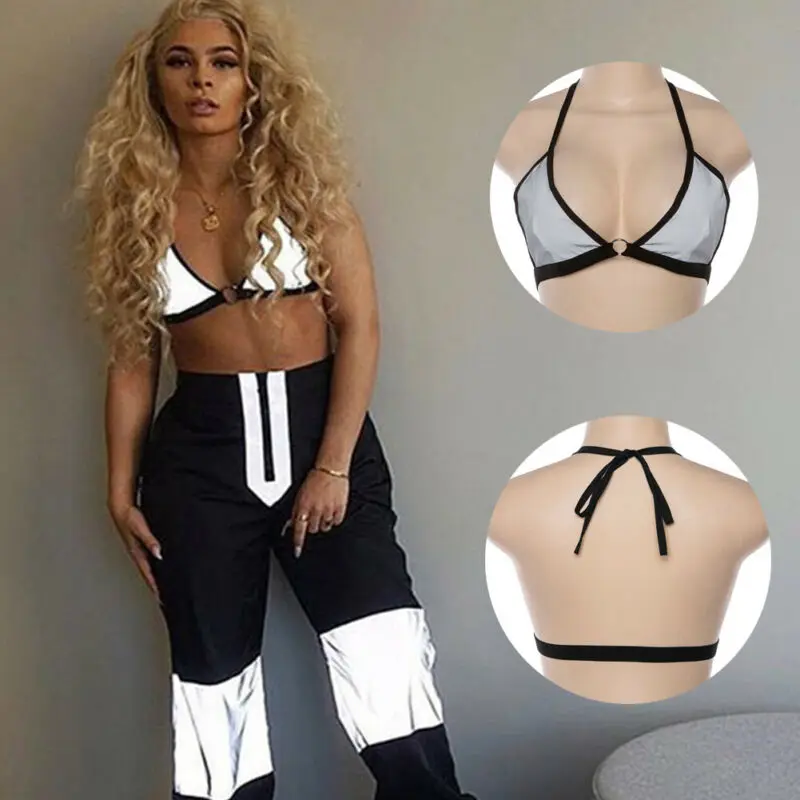 Sexy Slim Crop Top Women Gray Reflective Bra Summer Ladies Fashion Casual Tank | Женская одежда
