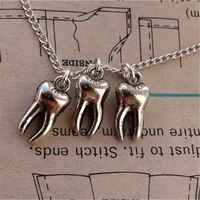 antique silver color tooth pendant necklace fairy necklace for girls women