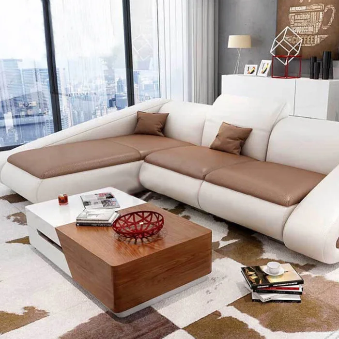 Современный минималистичный толстый кожаный диван углы первый слой