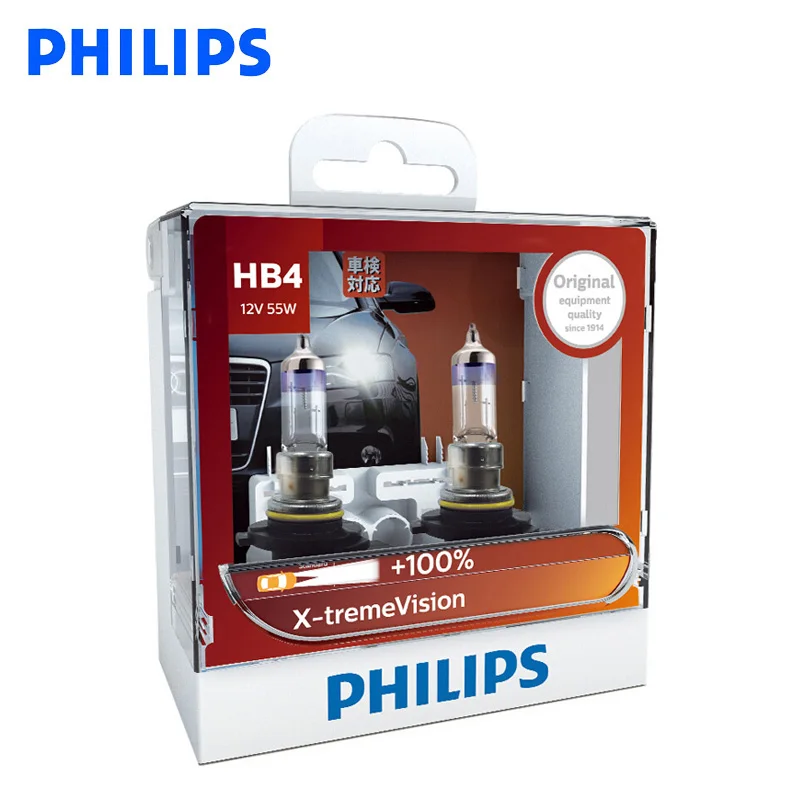 

Philips 100% 9006 HB4 12V 55W P22d X-treme Vision Car Headlight Bright Halogen Bulbs ECE Approve 100% More Vision 9006XVS2, Pair