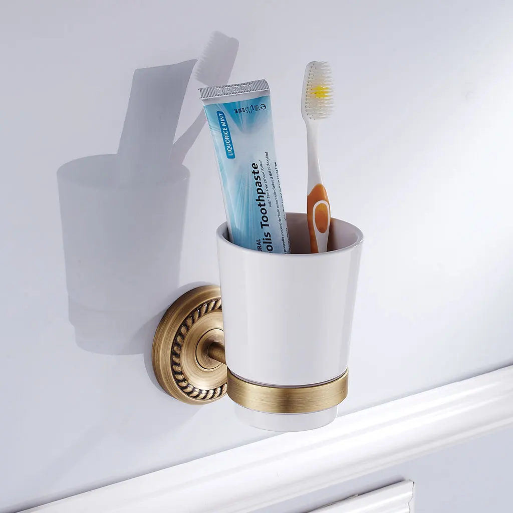 Аксессуары для ванной комнаты Одноместный держатель стакана Античная латунная