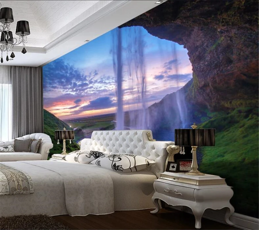 wellyu Custom wallpaper 3d mural обои water curtain cave waterfall and wealth landscape painting TV background wall paper |