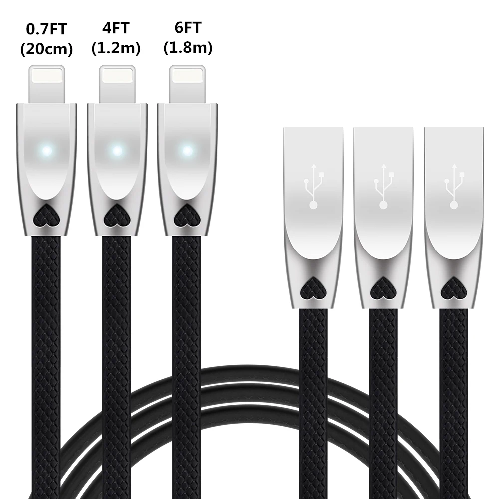

USB Cable For iPhone 12 11 Pro Max X XR XS 8 7 6 5 5s iPad Fast Data Charging Charger Safe durable LED Sync Cable Fast Charging