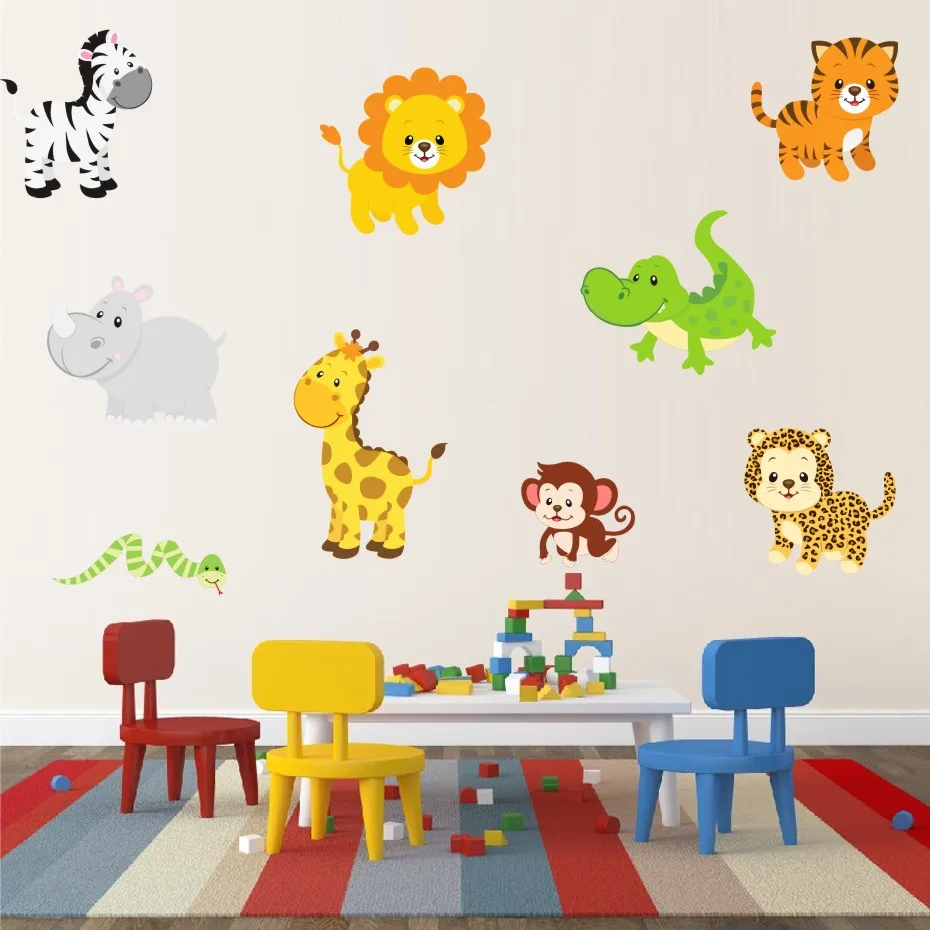Животные джунглей настенные наклейки для детской комнаты декор постер домашнего