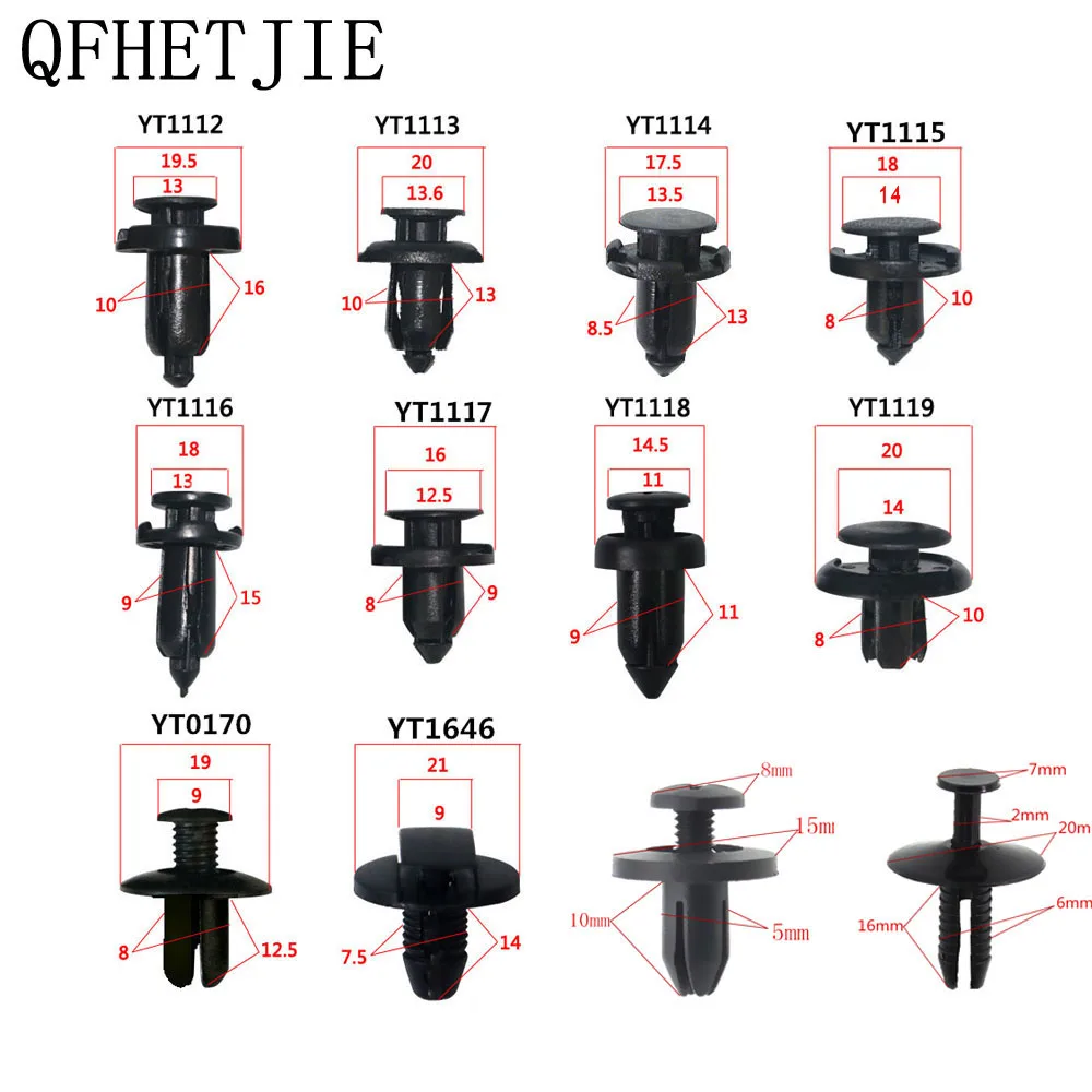 

QFHETJIE 200pcs Black Plastic Mixed Auto Fastener Vehicle Car Bumper Clips Retainer Rivet Door Panel Fender Liner