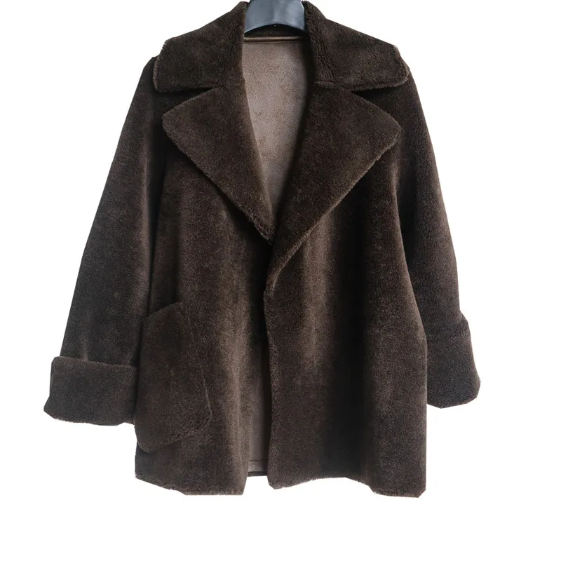 

Women Winter Solid Color Slim Fashion Thick Warm Wool Fur Leather Female Elegant Brand High Quality Parkas Ladies New Coat ML738