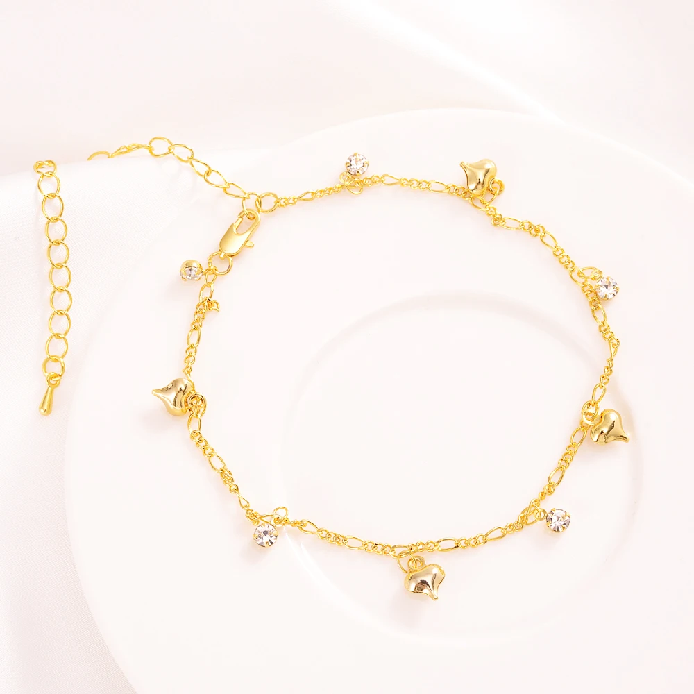 

Cute 21cm Gold Color Jewelry Charm Heart Bracelets Bangles For Women Girls Elegant Jewelry Party Birthday Gifts