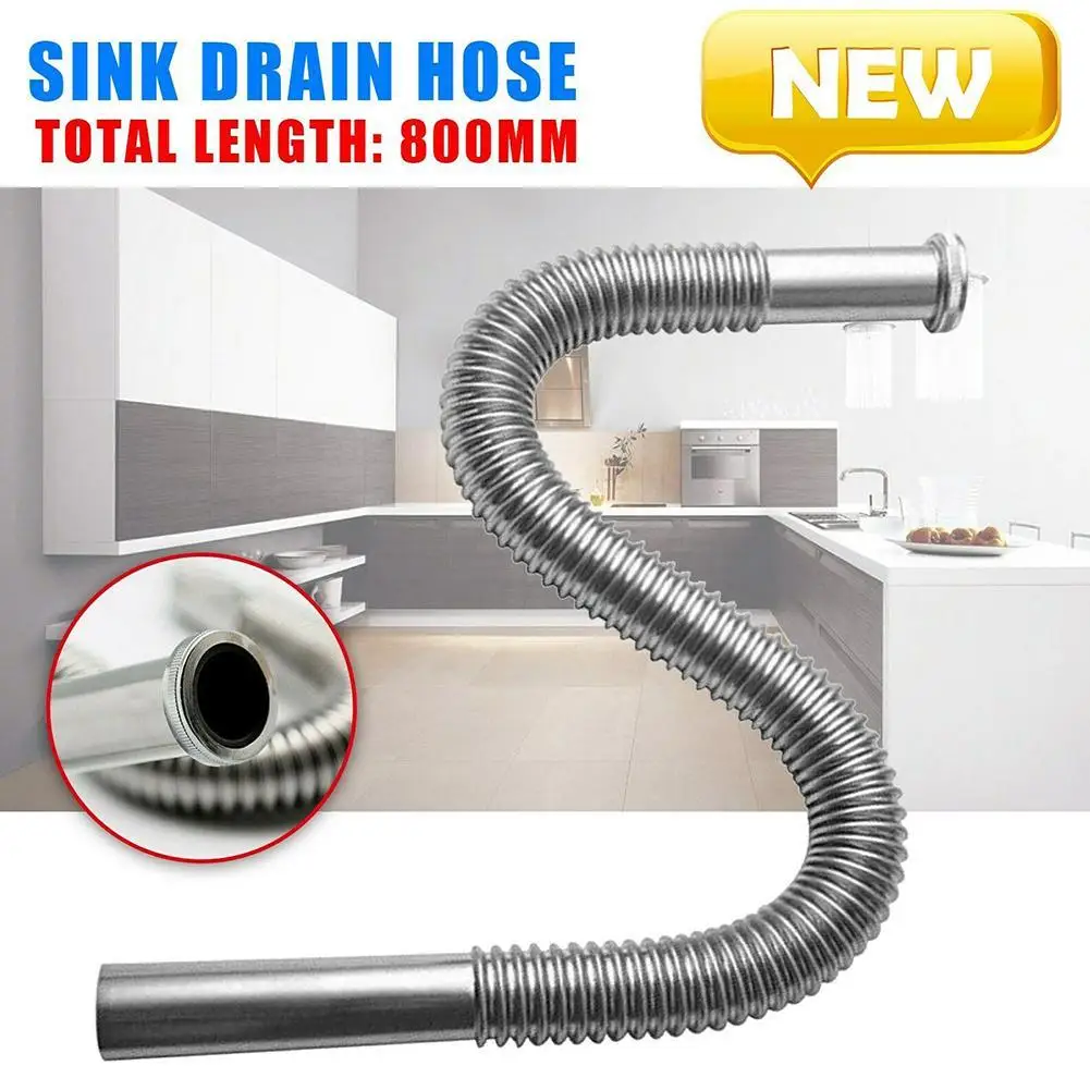 Серебристый Стальной сифон гибкий умывальник набор отходов раковины 800 мм