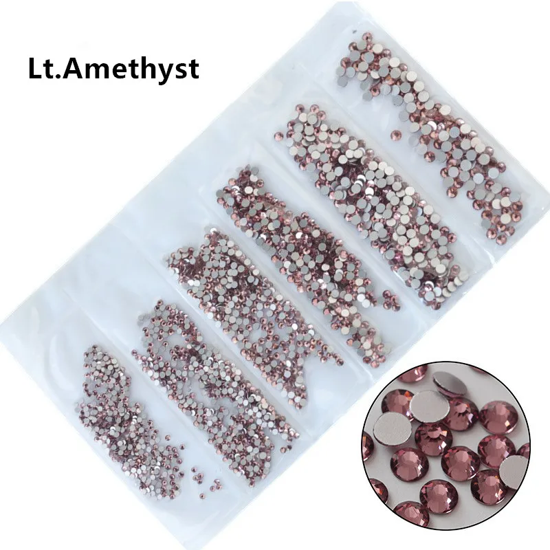 Lt.Amethyst 40 цветов, смешанные размеры кристально чистый AB горячей фиксации, плоская задняя часть, стразы для дизайна ногтей Стразы для 3D нейл-арта украшения Блеск - Цвет: Lt.Amethyst