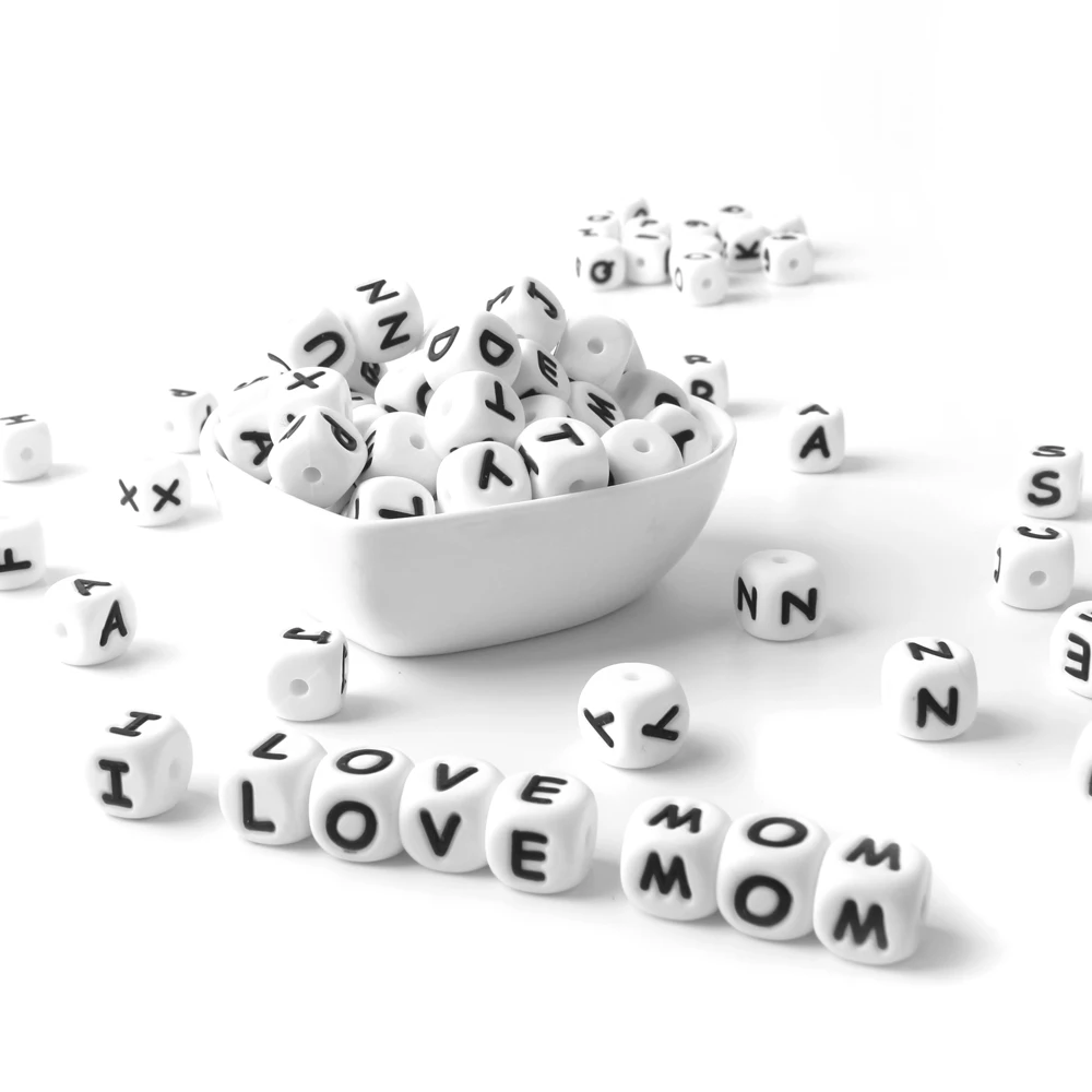 

30pcs BPA Free Silicone English Alphabet Beads 12MM Square Letter Beads Teething Baby Name DIY Mom Handmaking Accessories